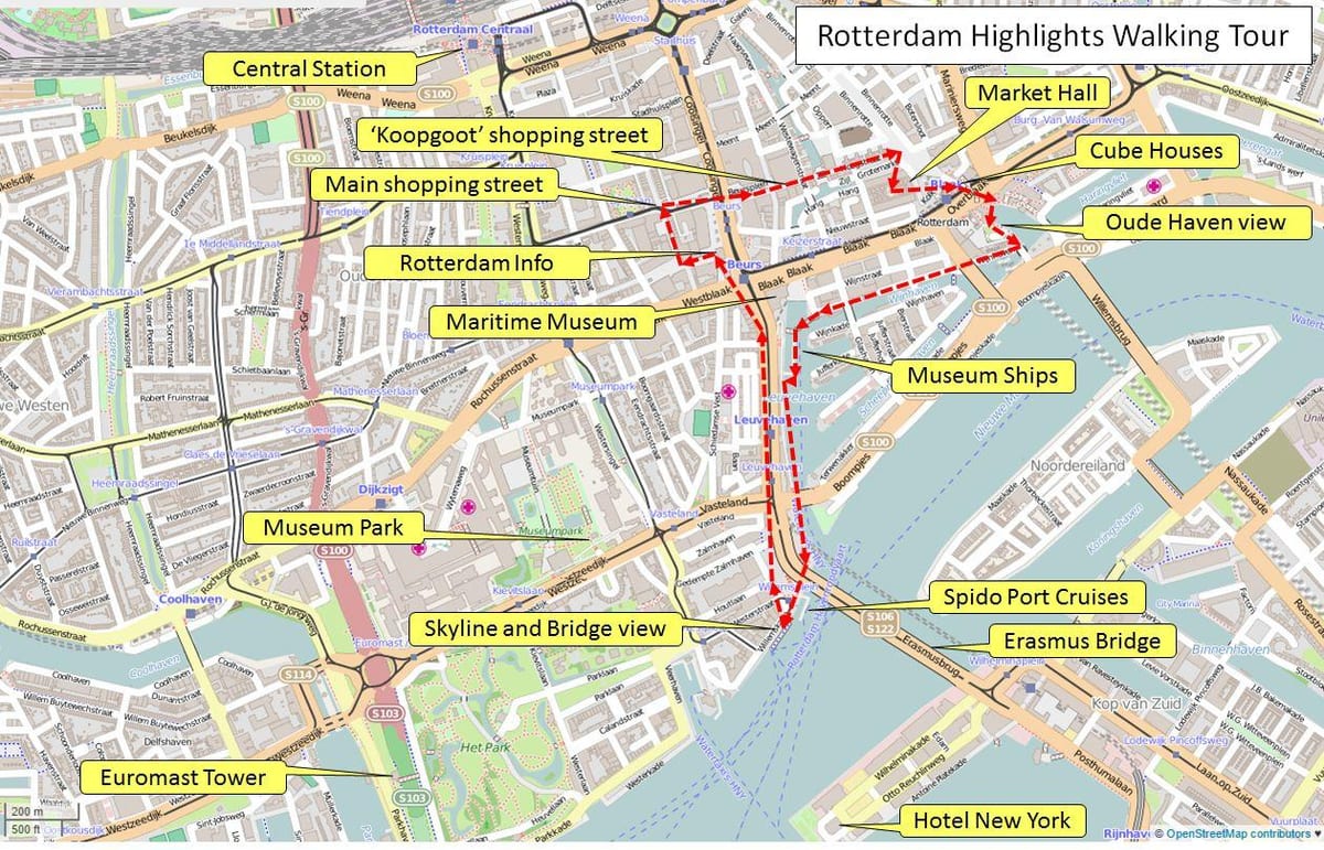 Mapa Roterdamu hoda obilazak 
